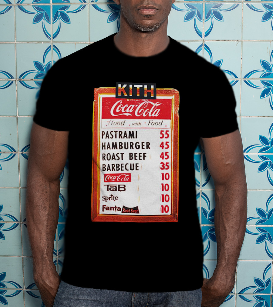 Kith Coca Cola Good With Food Vintage Menu Pastrami Hamburger Roast Beef Barbecue TaB Sprite Fanta Root Beer T-Shirt