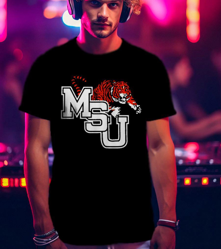 MSU Tiger Logo With Fierce Tiger Image T-Shirt