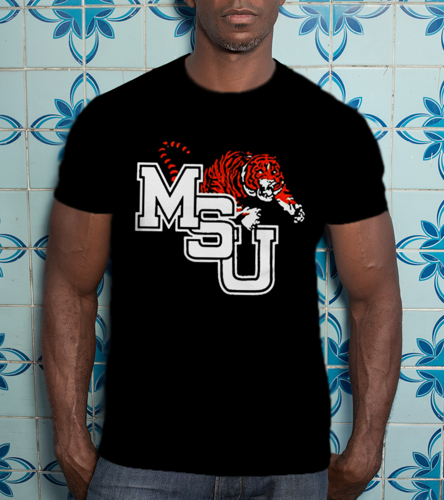 MSU Tiger Logo With Fierce Tiger Image T-Shirt