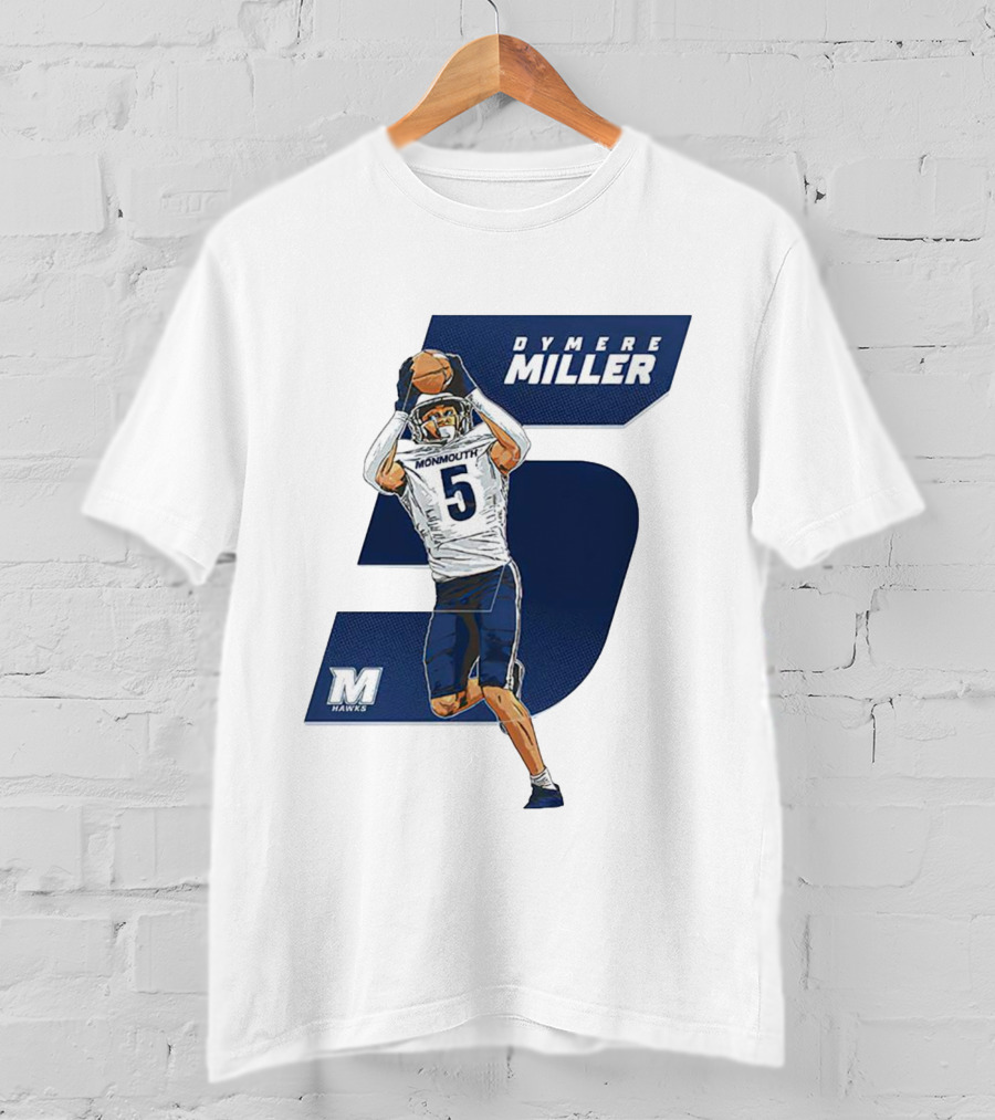 Dymere Miller Monmouth Hawks Football Number 5 Caricature T-Shirt