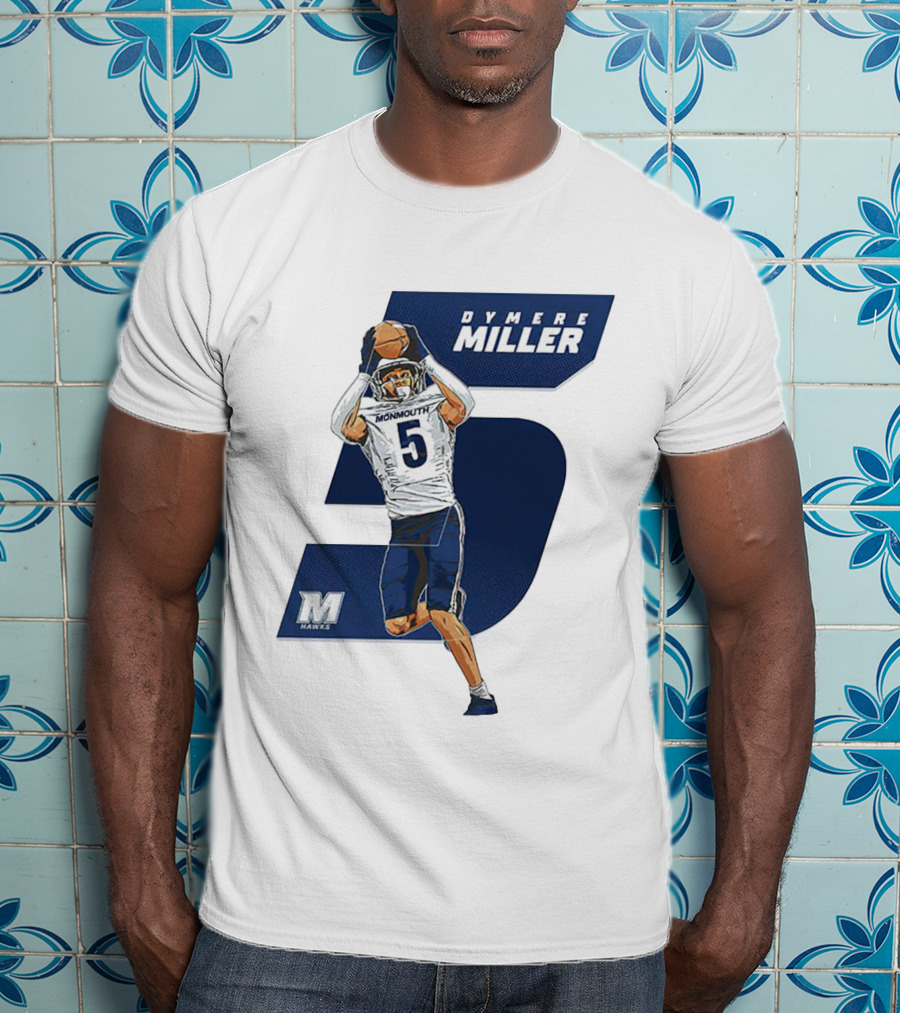 Dymere Miller Monmouth Hawks Football Number 5 Caricature T-Shirt