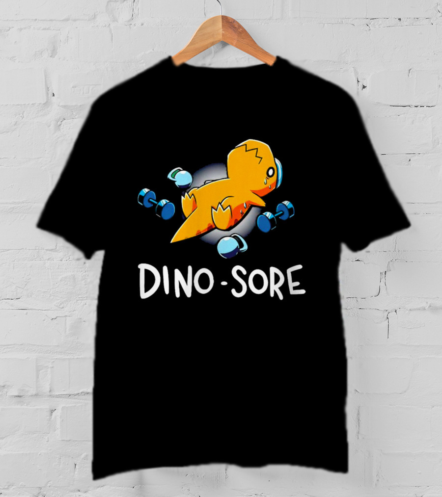 Elspeth Eastman Dino Sore Cute Tired Dinosaur With Weights T-Shirt