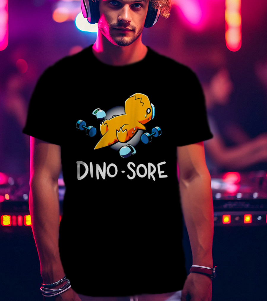 Elspeth Eastman Dino Sore Cute Tired Dinosaur With Weights T-Shirt
