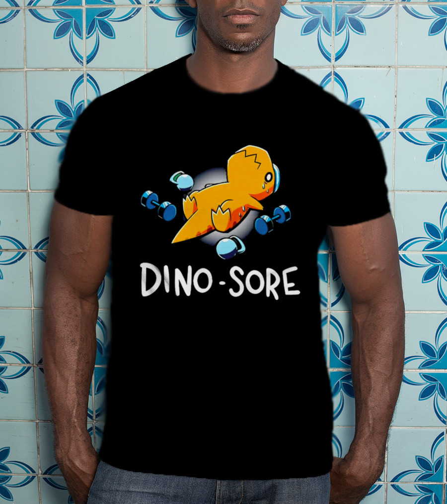 Elspeth Eastman Dino Sore Cute Tired Dinosaur With Weights T-Shirt