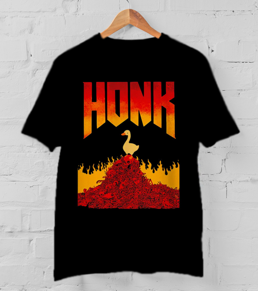 Honk Goose On Fiery Doom Inspired Mountain T-Shirt