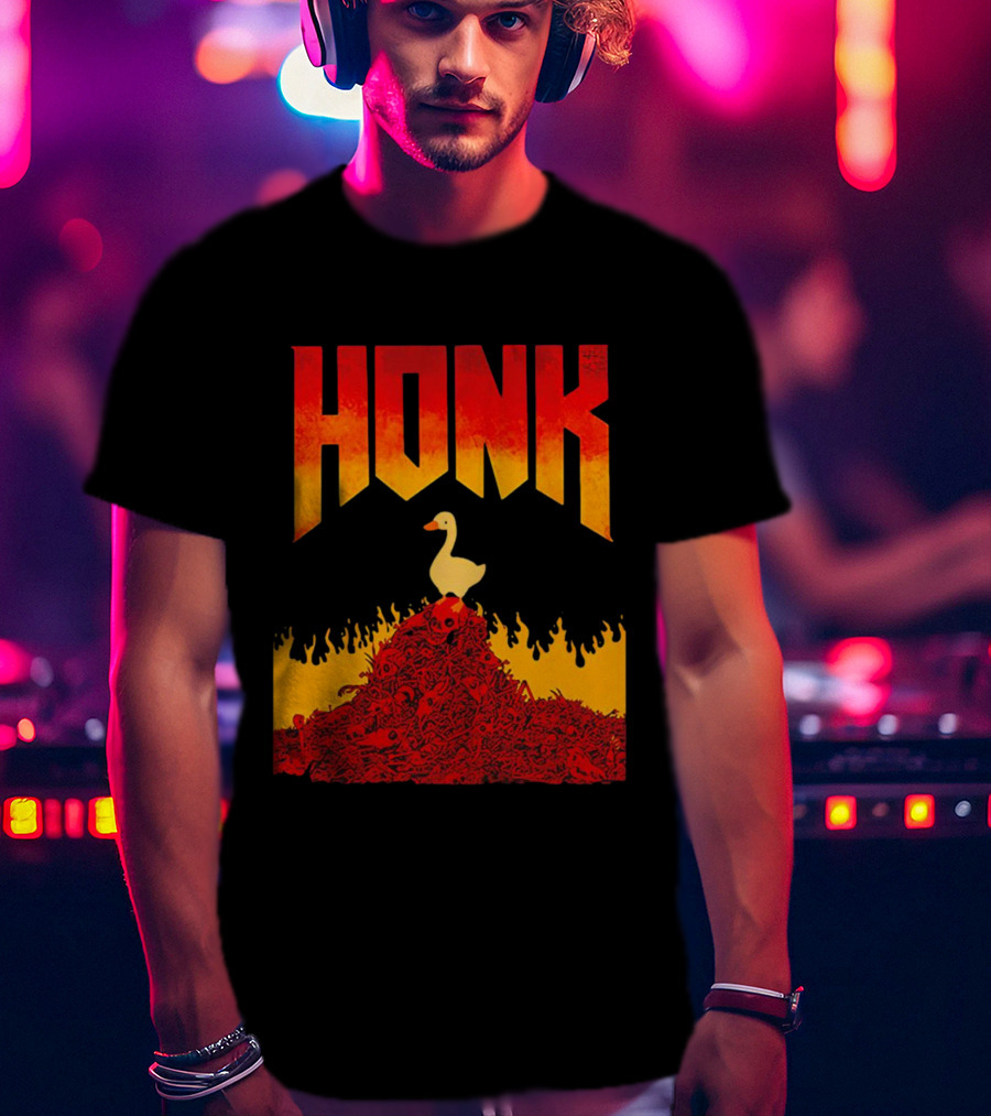 Honk Goose On Fiery Doom Inspired Mountain T-Shirt