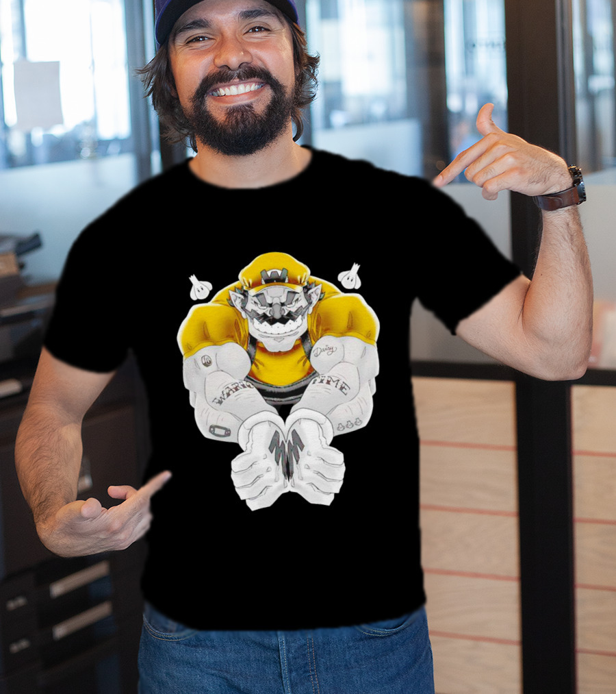 Wario Time Mario Daisy Tattoo With Yellow Cap And Muscle Pose T-Shirt