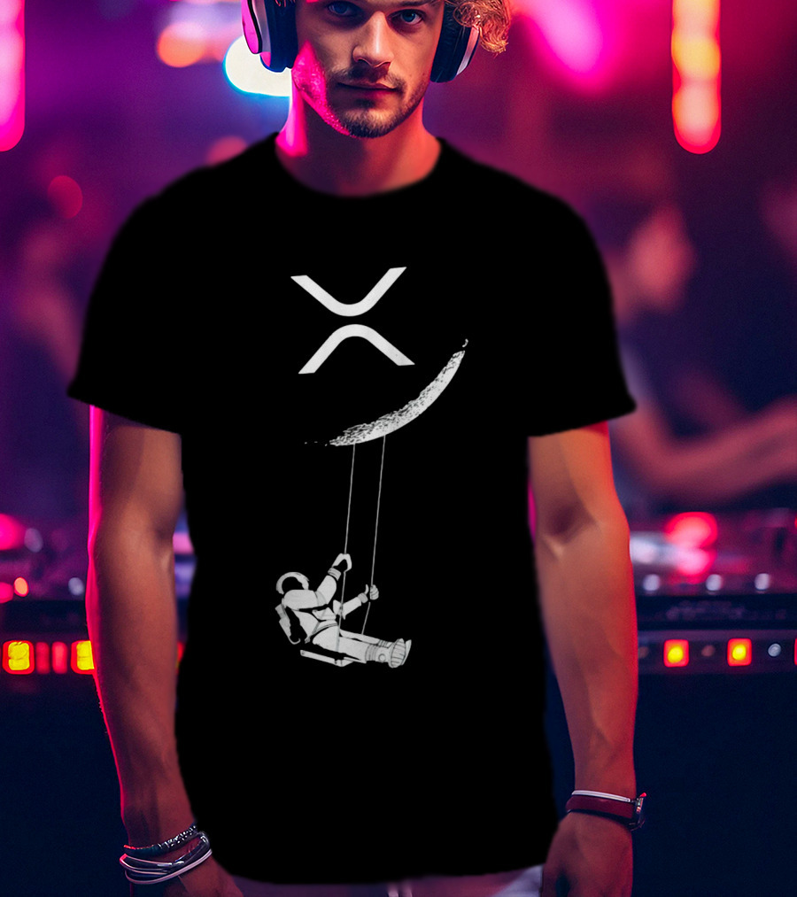 XRP Astronaut Swinging Under Crescent Moon T-Shirt