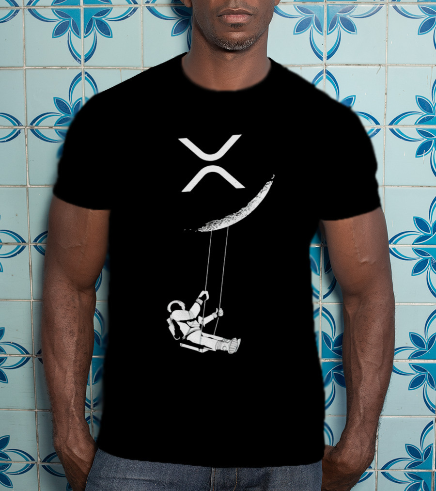 XRP Astronaut Swinging Under Crescent Moon T-Shirt