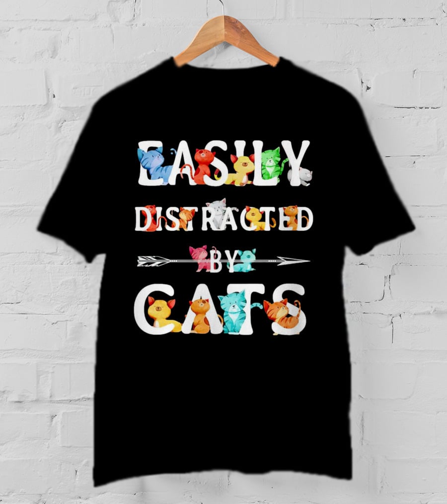 Easily Distracted By Cats Colorful Cartoon Kittens T-Shirt