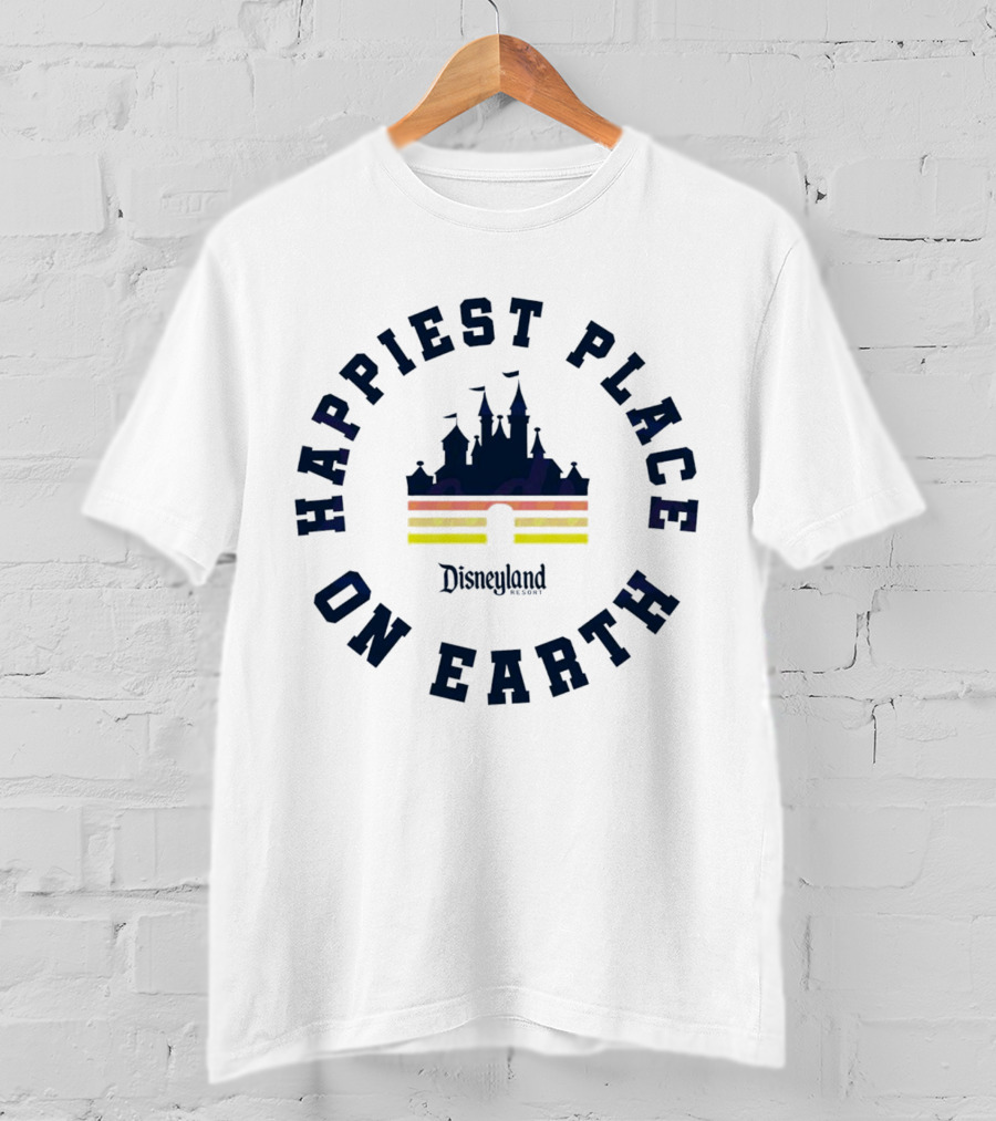 Happiest Place On Earth Disneyland Castle Icon With Stripes T-Shirt