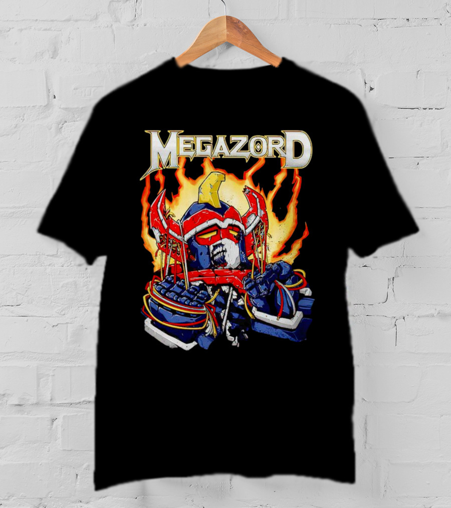 Megazord Power Rangers Mighty Morphin Flaming Robot Head T-Shirt