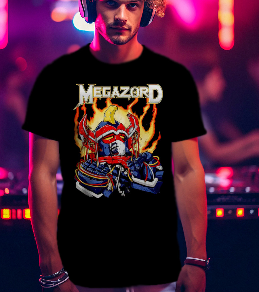 Megazord Power Rangers Mighty Morphin Flaming Robot Head T-Shirt