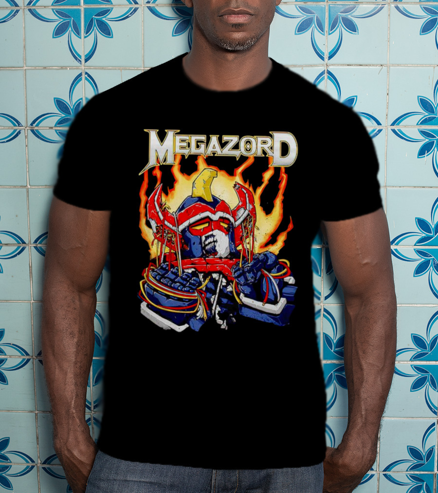 Megazord Power Rangers Mighty Morphin Flaming Robot Head T-Shirt