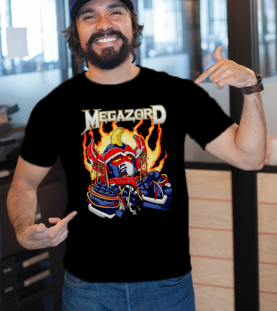 Megazord Power Rangers Mighty Morphin Flaming Robot Head T-Shirt