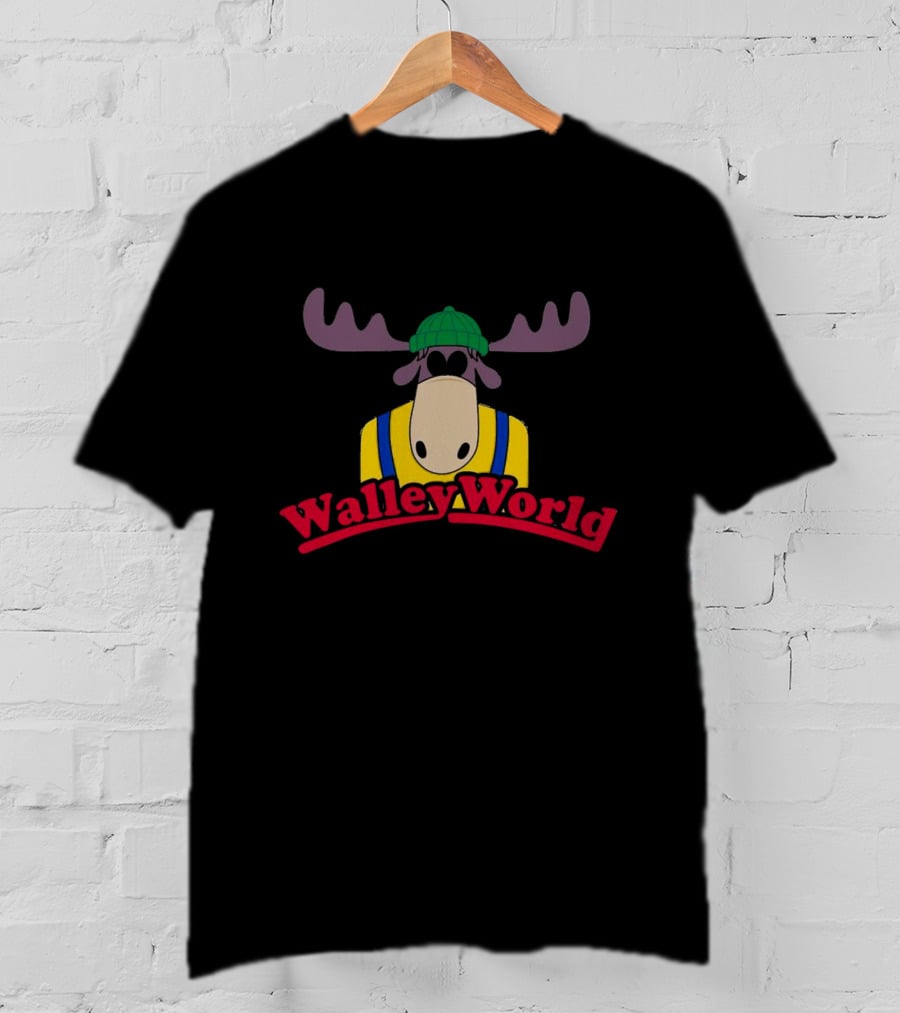 Walley World Moose Cartoon Character In Green Hat And Yellow T-Shirt