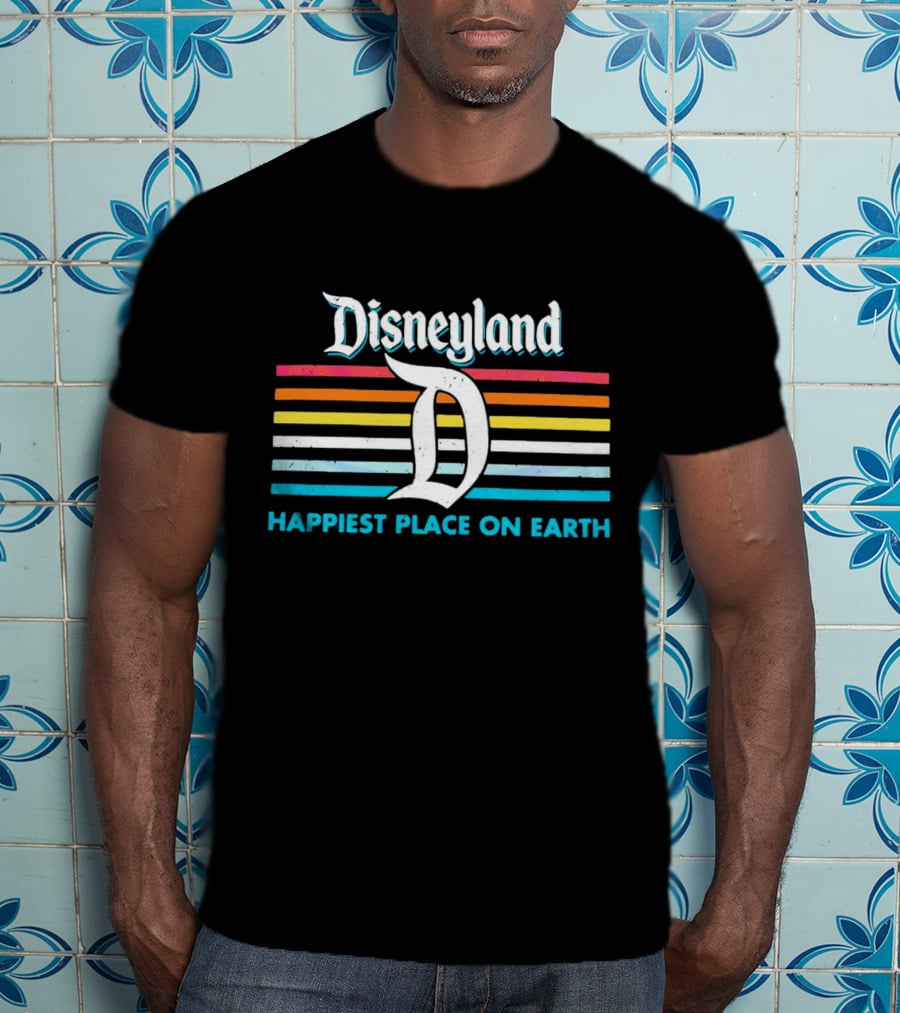 Disneyland Happiest Place On Earth Retro Stripes Logo Ringer T-Shirt