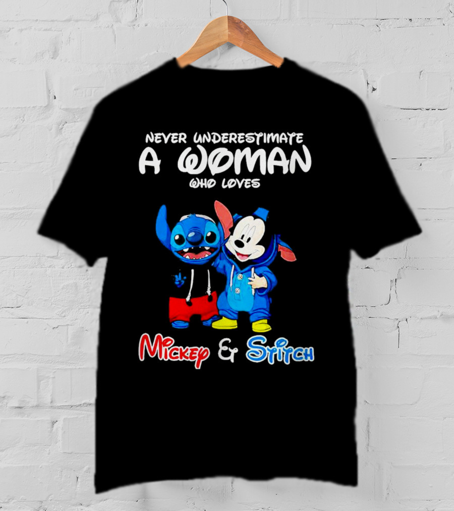 Never Underestimate A Woman Who Loves Mickey And Stitch T-Shirt