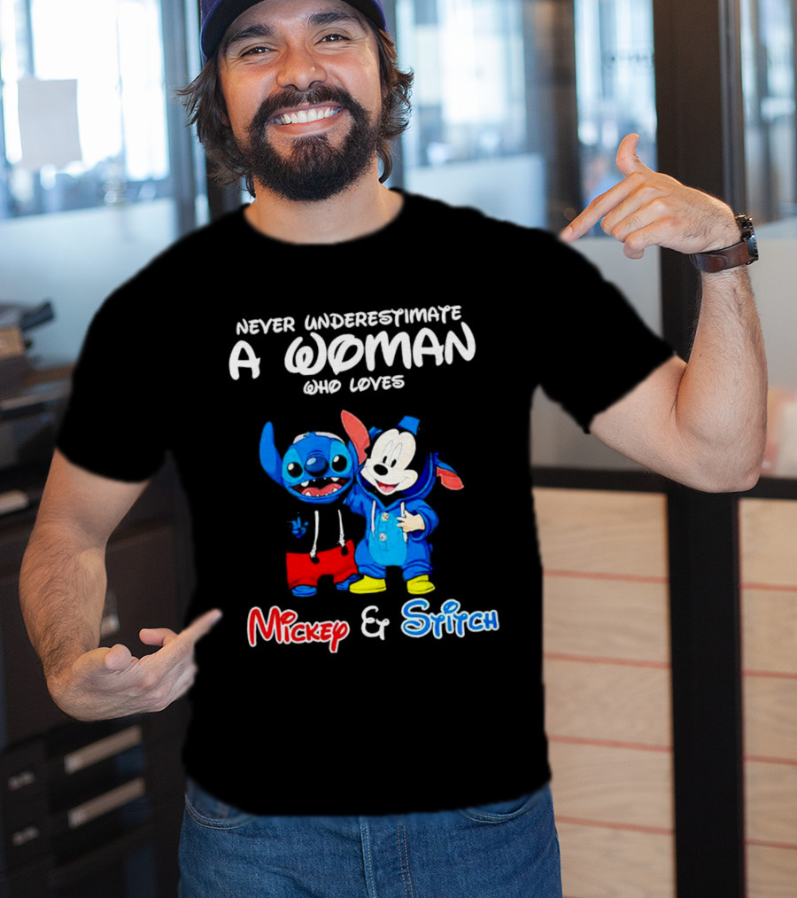 Never Underestimate A Woman Who Loves Mickey And Stitch T-Shirt