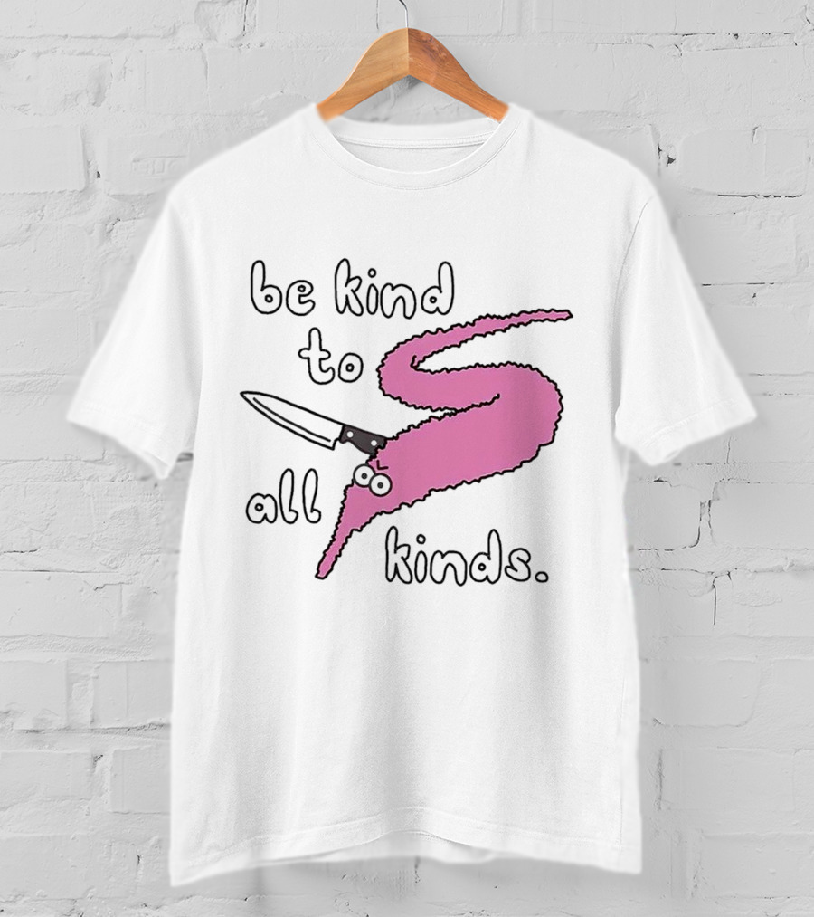 Be Kind To All Kinds Pink Squiggle Worm With Knife T-Shirt