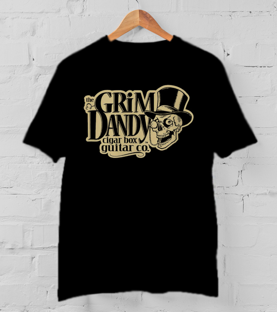 The Grim Dandy Cigar Box Guitar Co Skull In Top Hat T-Shirt