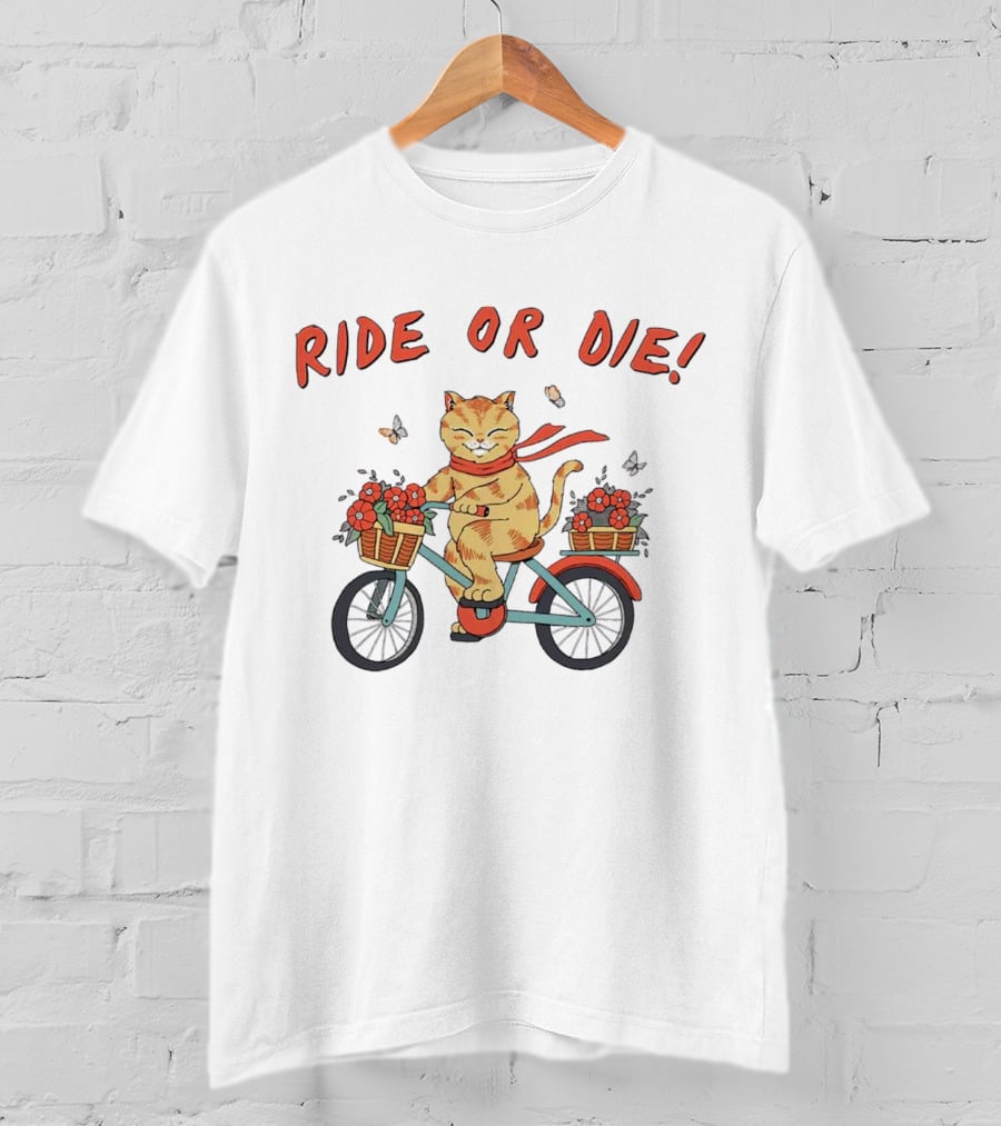 Ride Or Die Catana Bike Riding Cat With Flowers And Scarf T-Shirt