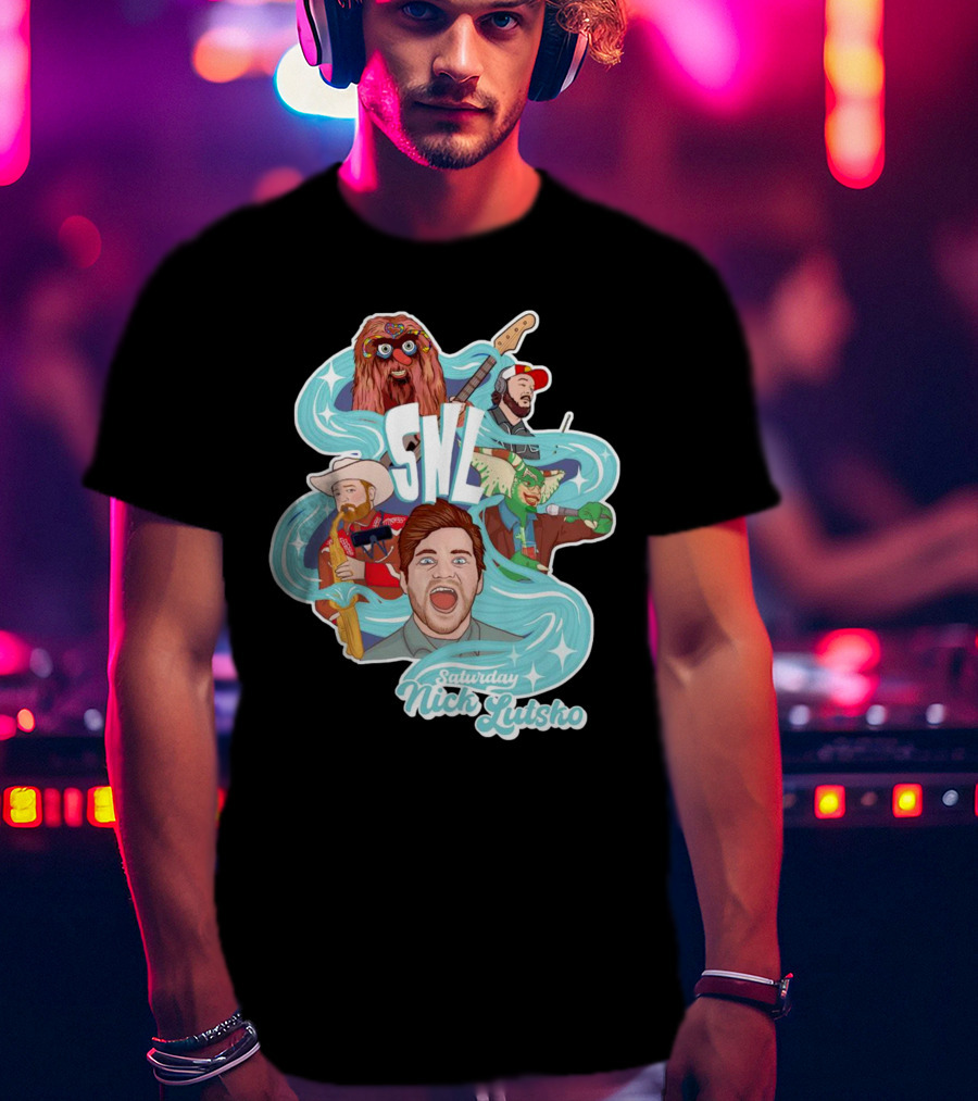 Saturday Nick Lutsko SNL Characters And Music Elements T-Shirt