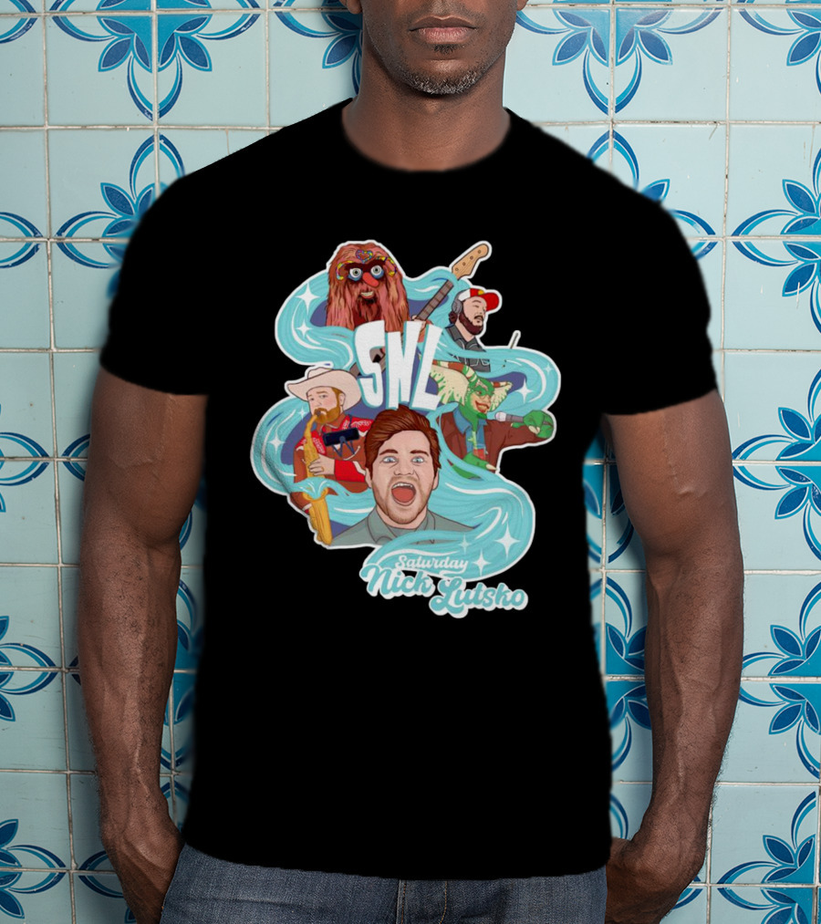 Saturday Nick Lutsko SNL Characters And Music Elements T-Shirt
