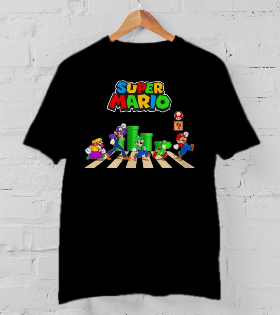 Super Mario Characters Abbey Road Crosswalk With Luigi Yoshi And Waluigi T-Shirt