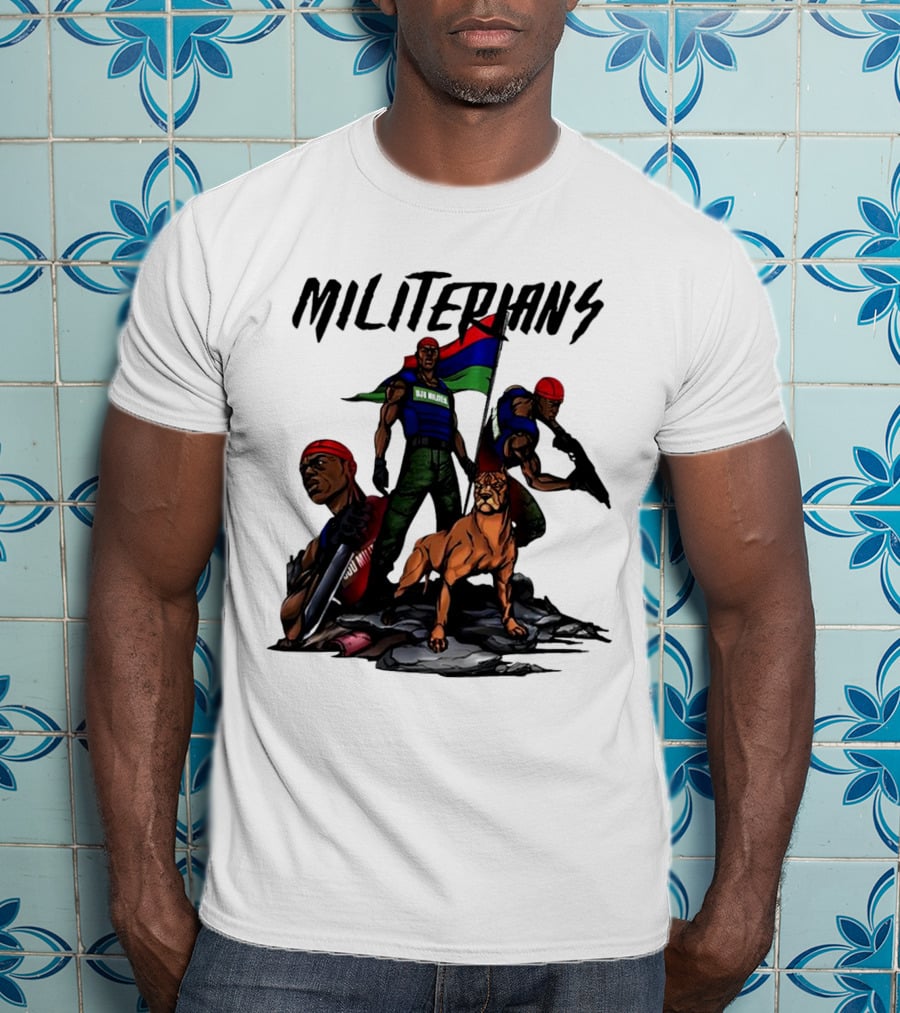 Beautiful And Brutal Militerians With Warrior Dog And Flag Display T-Shirt