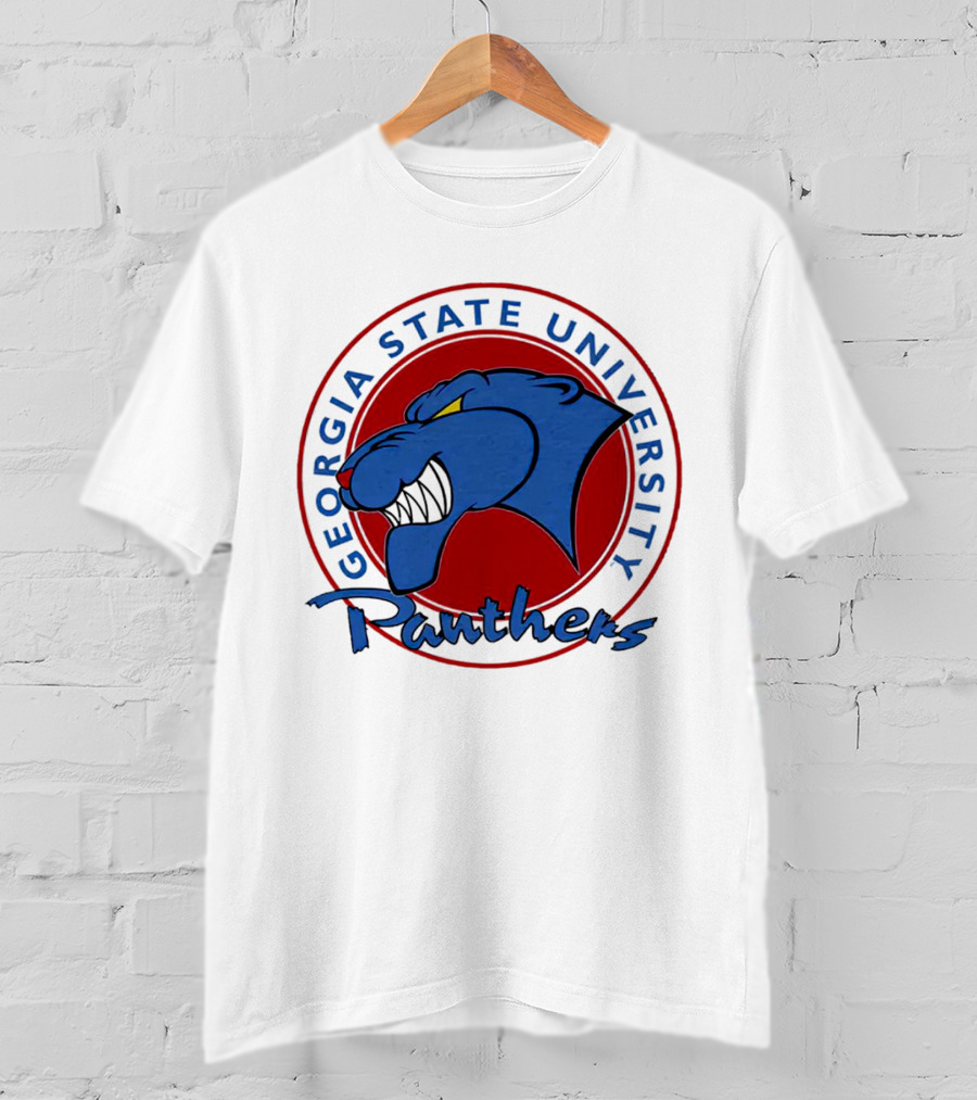 Georgia State University Panthers Blue Panther Head On Red Circle T-Shirt