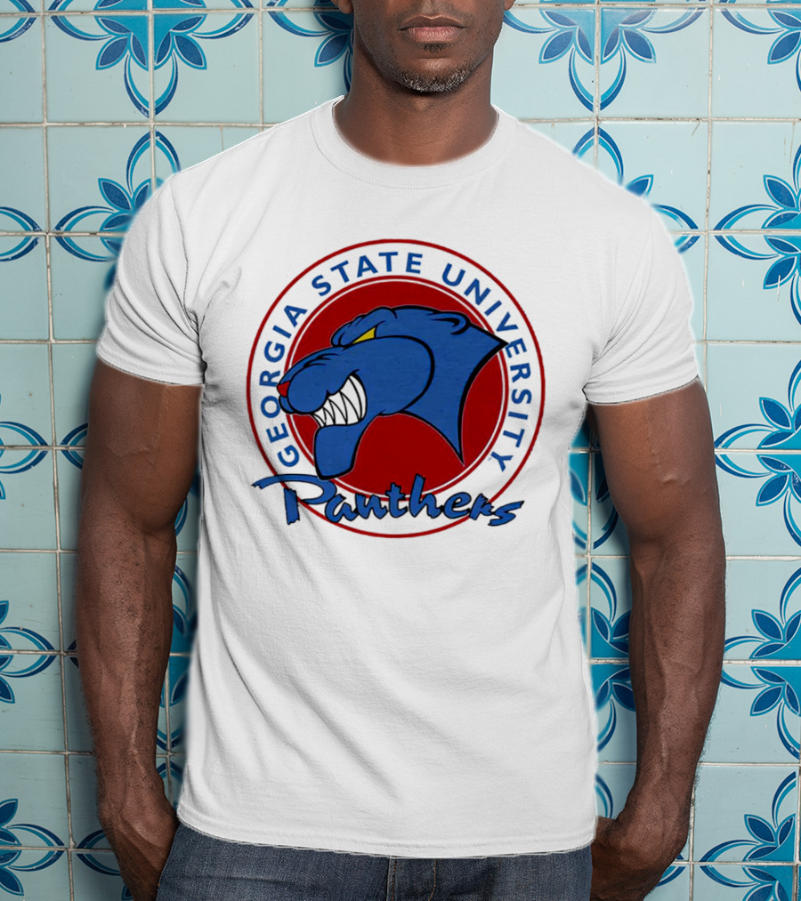 Georgia State University Panthers Blue Panther Head On Red Circle T-Shirt