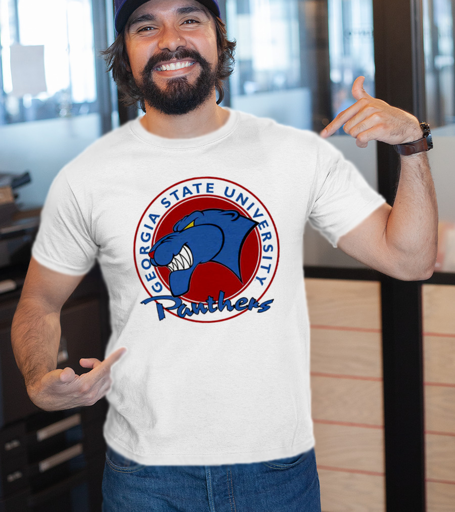 Georgia State University Panthers Blue Panther Head On Red Circle T-Shirt