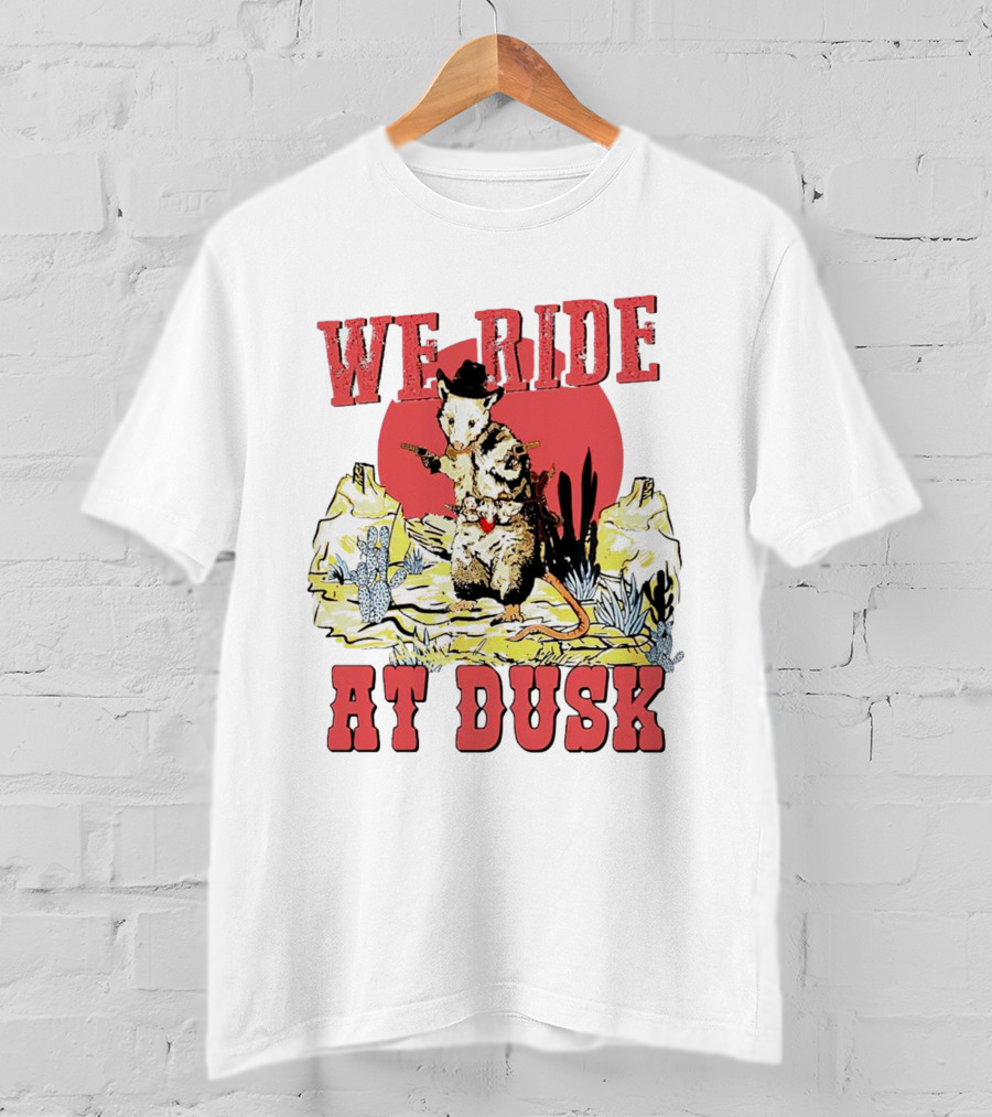 Raccoon Cowboy Desert Adventure We Ride At Dusk T-Shirt