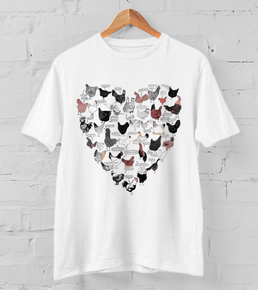 Chicken Heart Pattern With Cluck Speech Bubbles T-Shirt