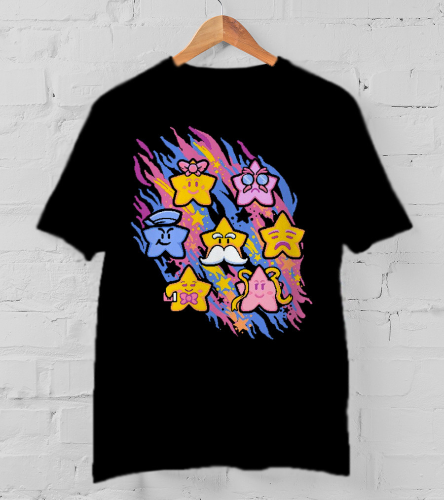 Paper Mario Star Spirits Characters With Colorful Background T-Shirt