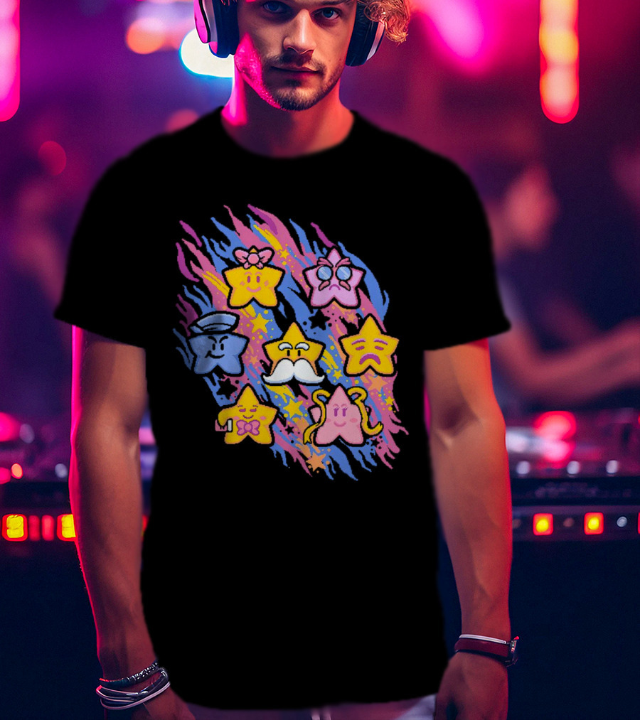 Paper Mario Star Spirits Characters With Colorful Background T-Shirt