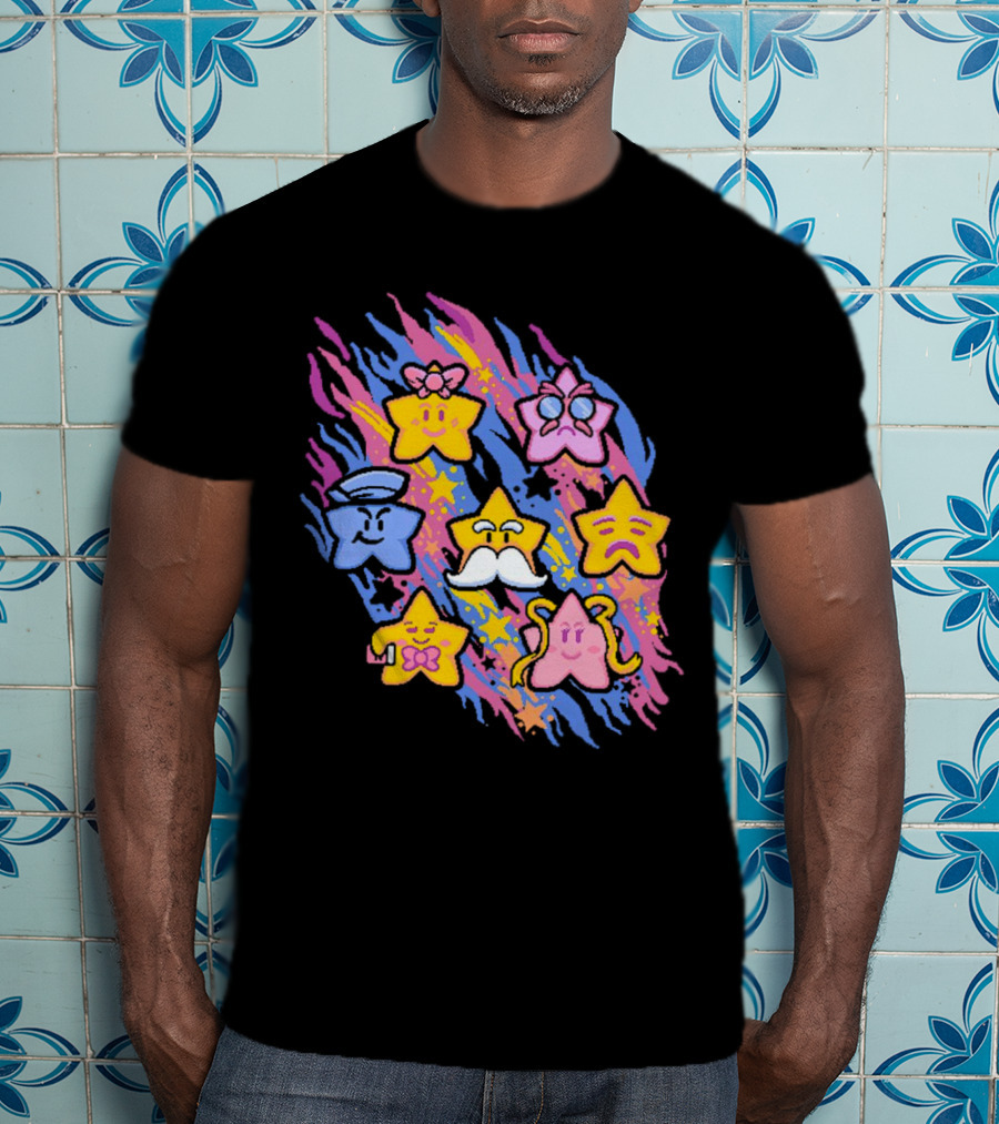Paper Mario Star Spirits Characters With Colorful Background T-Shirt