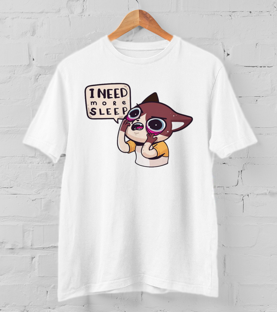 I Need More Sleep Tired Cartoon Character With Big Eyes And Pajamas T-Shirt