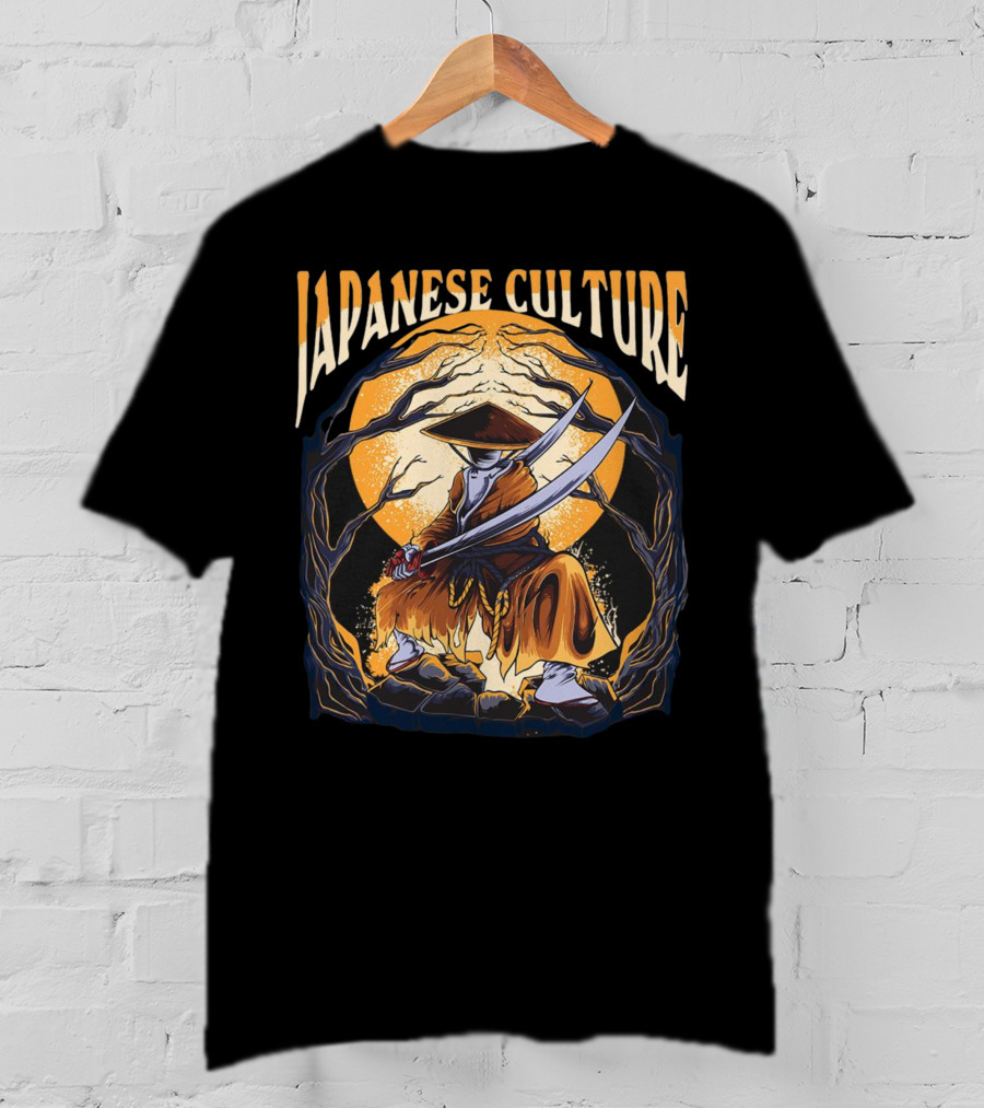 Samurai And Japanese Culture Moonlit Warrior Scene T-Shirt