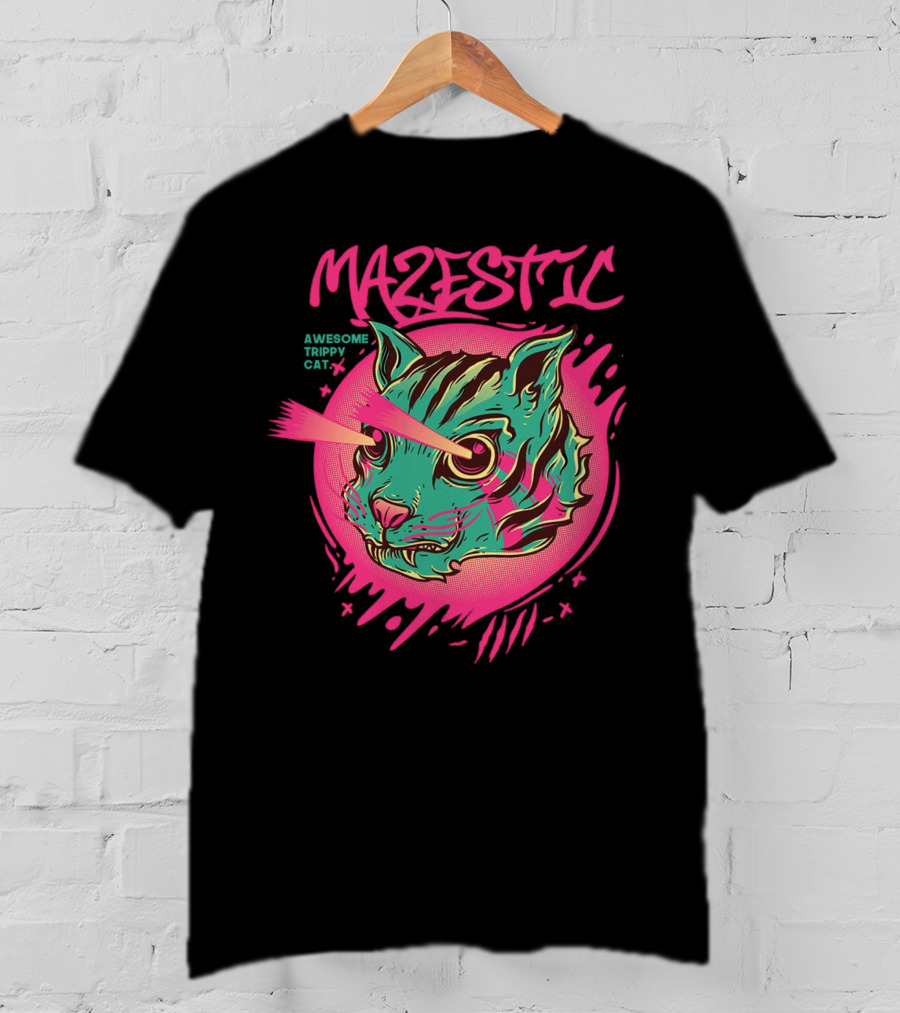 Mazestic Awesome Trippy Cat Psychedelic Neon Laser Eyes T-Shirt