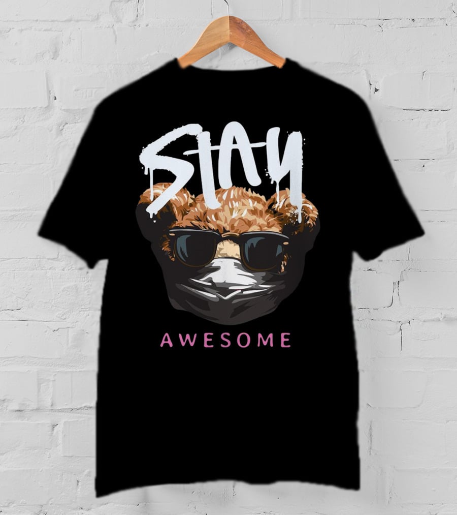 Stay Awesome Masked Bear With Sunglasses T-Shirt