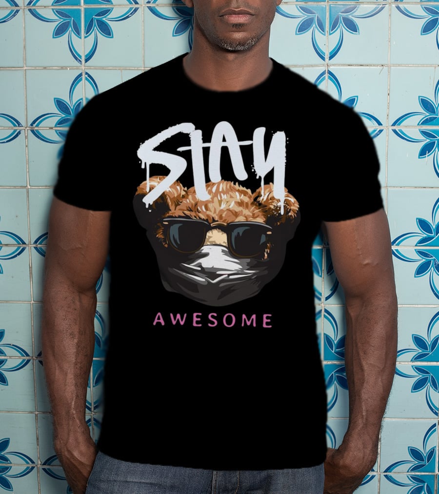 Stay Awesome Masked Bear With Sunglasses T-Shirt