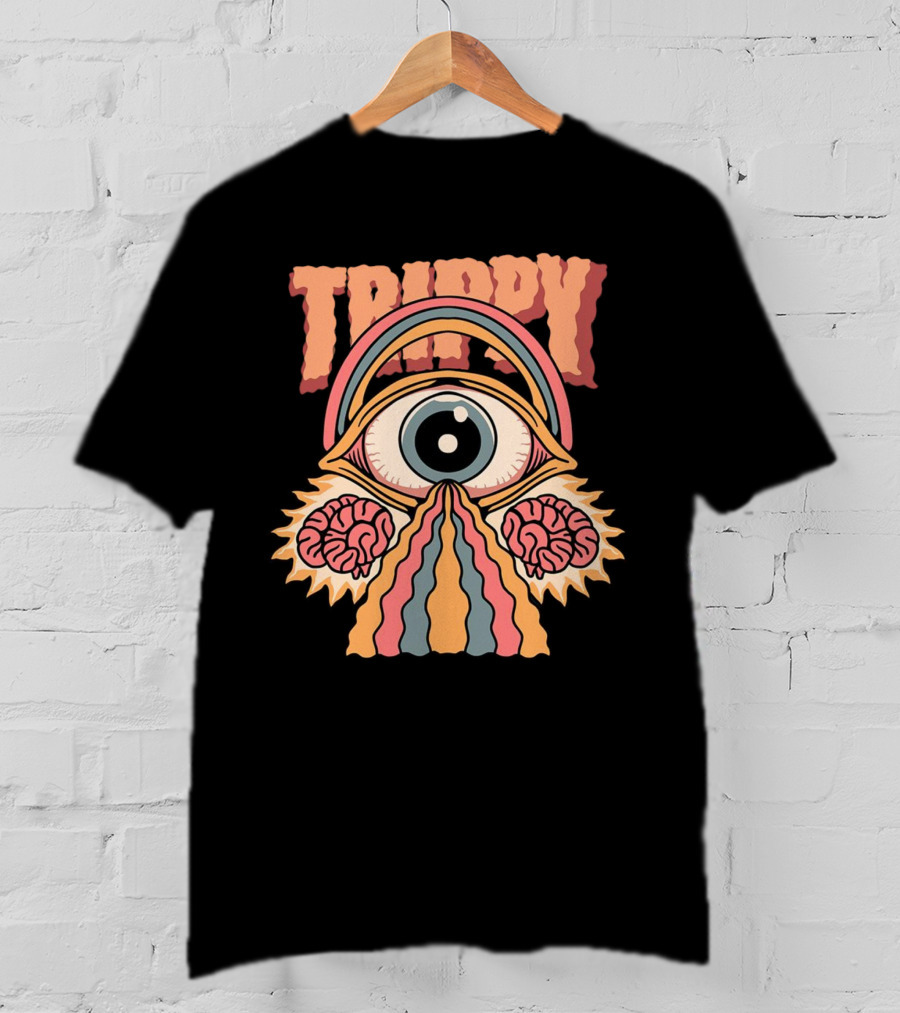 Trippy Psychedelic Eye With Brains And Rainbow Streams T-Shirt