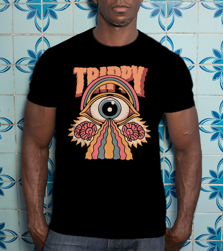 Trippy Psychedelic Eye With Brains And Rainbow Streams T-Shirt