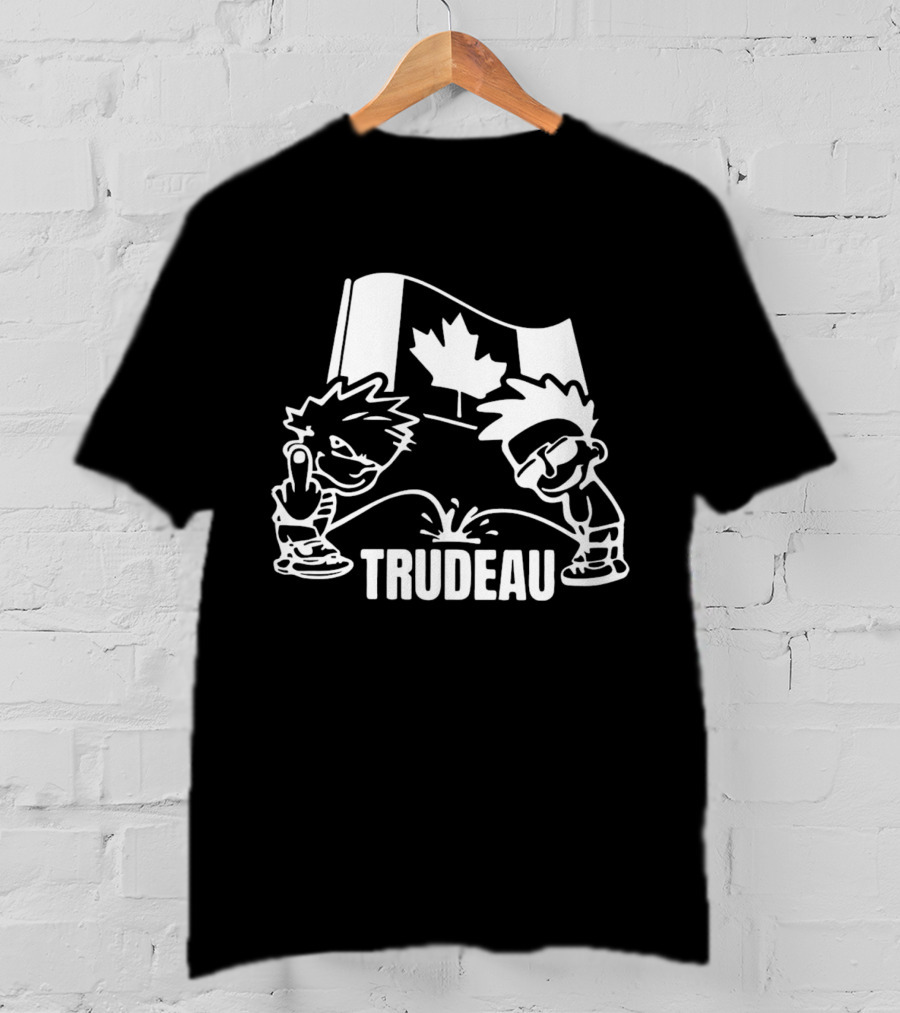 Trudeau Cartoon Characters With Middle Finger And Canadian Flag T-Shirt