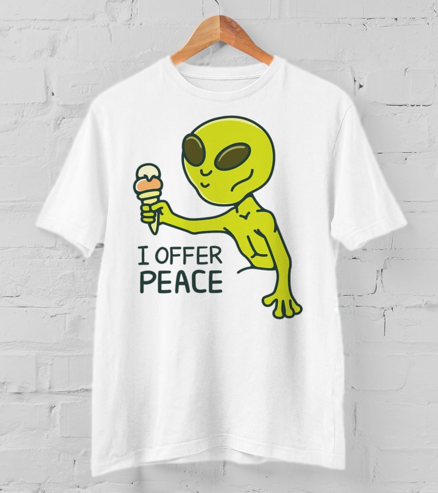 Alien Offering Peace With Ice Cream Cone T-Shirt