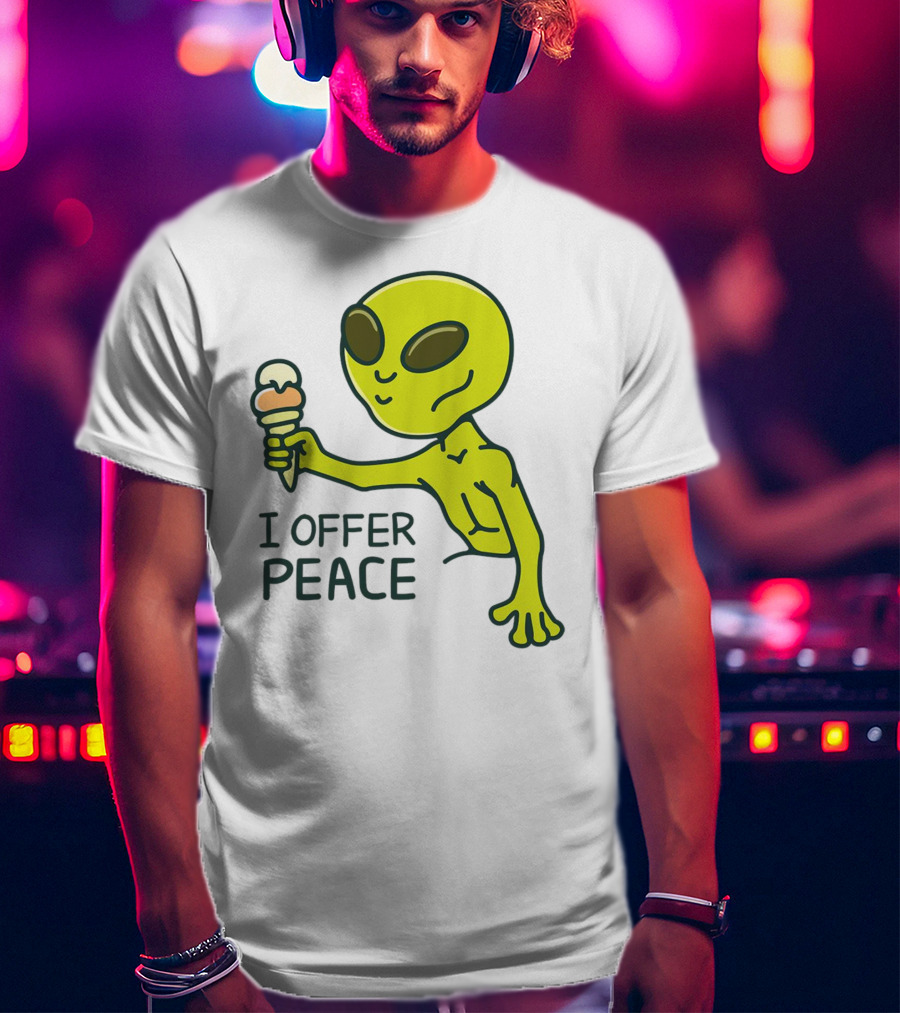 Alien Offering Peace With Ice Cream Cone T-Shirt
