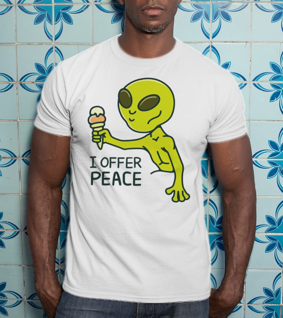Alien Offering Peace With Ice Cream Cone T-Shirt