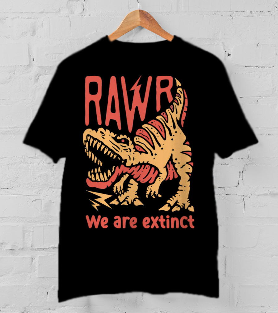 RAWR Dinosaur We Are Extinct Red And Yellow T-Shirt